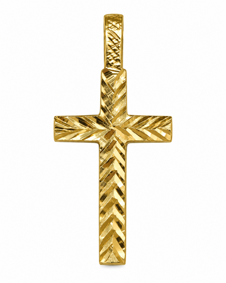 77294 14K YELLOW GOLD DIAMOND CUT HIGH POLISHED FLAT CROSS