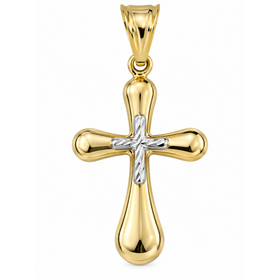 77315 14K TWO TONE 1.30" DIAMOND CUT CENTER FLARRING DESIGN CROSS
