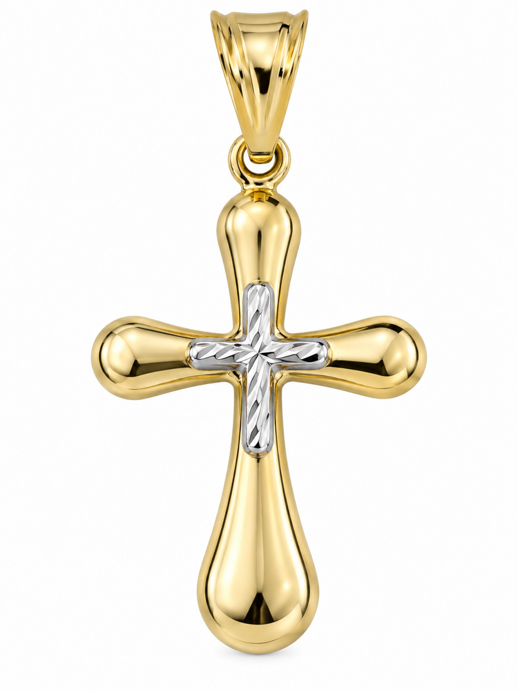 77315 14K TWO TONE 1.30" DIAMOND CUT CENTER FLARRING DESIGN CROSS