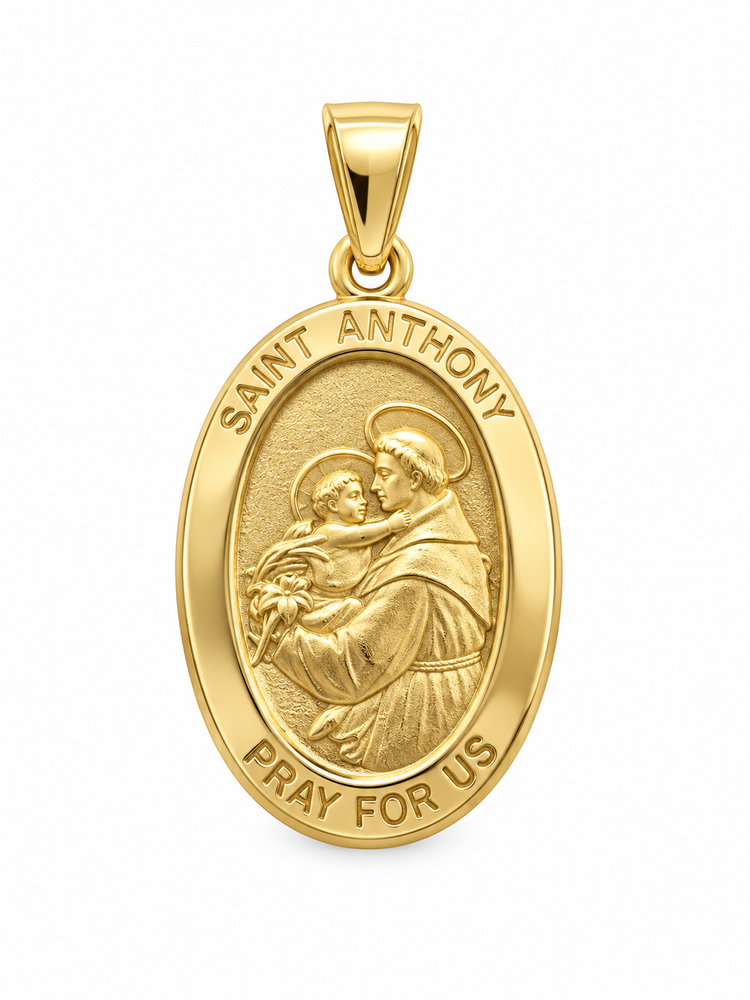 77110 14K YELLOW GOLD 29MM  OVAL SAINT  ANTHONY MEDAL