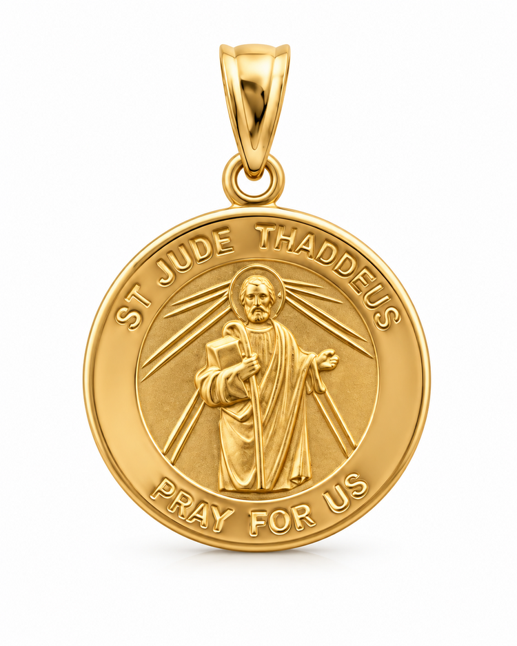 77135 14K YELLOW GOLD 15MM ROUND SAINT JUDE THADDEUS MEDAL