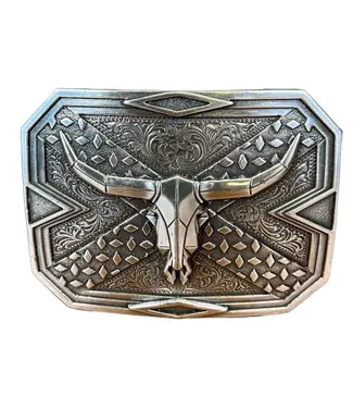 M&F Western Products Square Plate Steer Skull Geo Belt Buckle