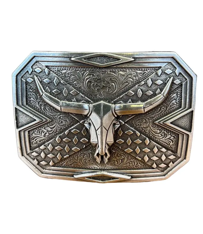 M&F Western Products Square Plate Steer Skull Geo Belt Buckle