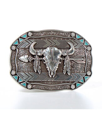 M&F Western Products Skull Arrow Feather Belt Buckle