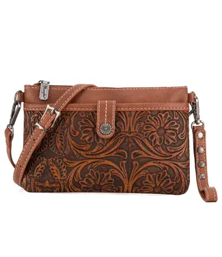 Wrangler Brown Vintage Floral Tooled Collection Crossbody