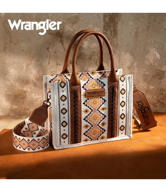 Wrangler Coffee Southwestern Print Small Canvas Tote Bag