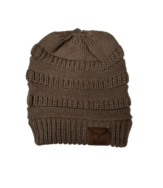 Ranch Brand Ponytail toque with leather patch