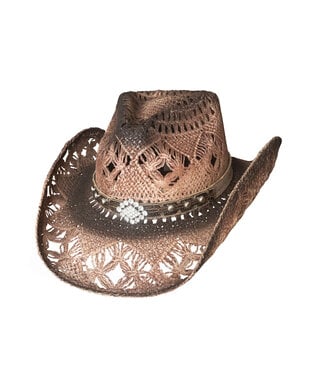 Rodeo Chapeau de cowboy ombré avec cordon de serrage, joli chapeau de  cowgirl en paille avec bord façonnable, Blanc et noir avec bandeau  turquoise, Grand