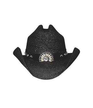 Rodeo Chapeau de cowboy ombré avec cordon de serrage, joli chapeau de  cowgirl en paille avec bord façonnable, Blanc et noir avec bandeau  turquoise, Grand