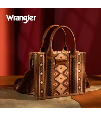 Wrangler Dark Brown Southwestern Print Small Canvas Tote Bag