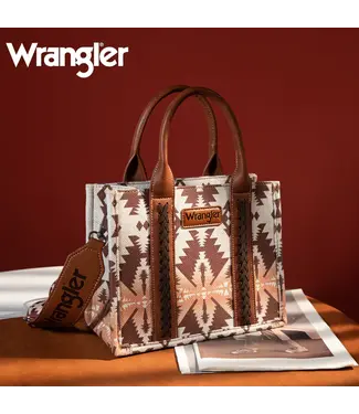 Wrangler Light Coffee Southwestern Print Small Canvas Tote Bag