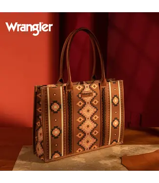 Wrangler Dark Brown Allover Aztec Dual Sided Print Wide Tote