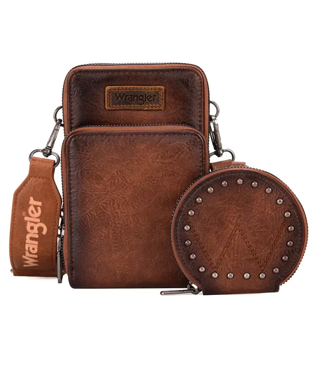 Wrangler Sacoche Brune pour Cellulaire avec 3 Pochettes et Porte-monnaie