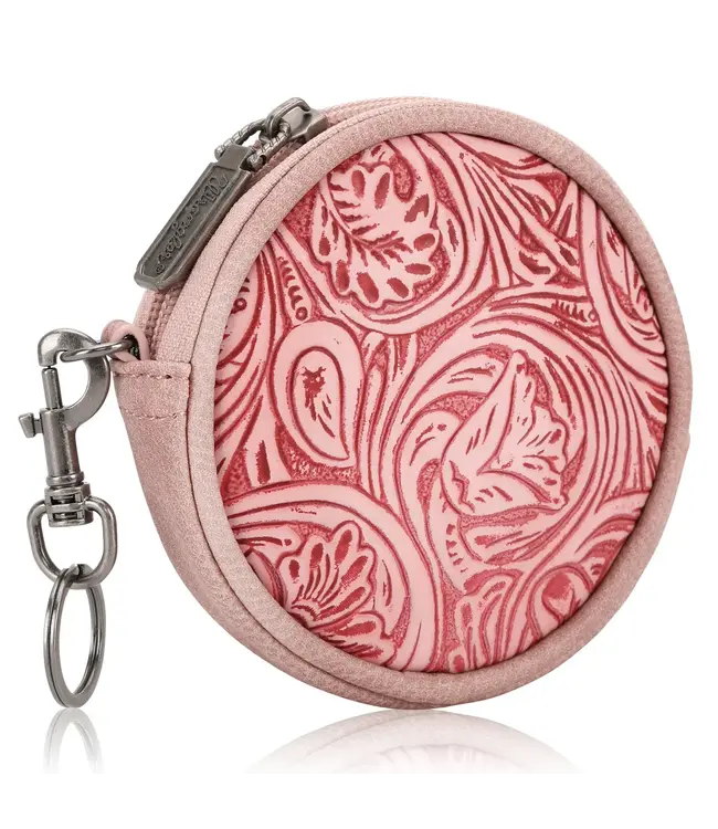 Wrangler Pink Circular Coin Pouch Floral Tooled Bag Charm