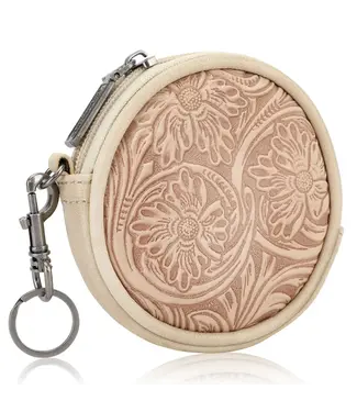 Wrangler Tan Circular Coin Pouch Floral Tooled Bag Charm