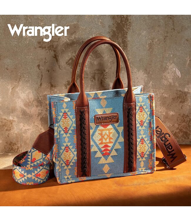 Wrangler Brown Southwestern Print Small Canvas Tote Bag