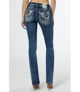 MISS ME Jeans Floral Feathers Mid-Rise Bootcut