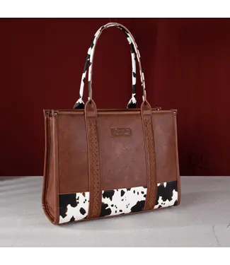 Wrangler Brown Cow Print Concealed Carry Wide Tote