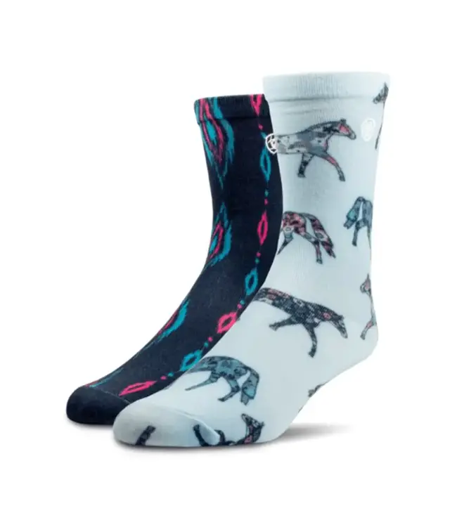 Ariat Light Blue Horse / Aztec Crew Socks