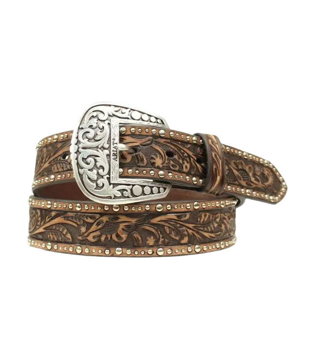 Ariat Ladies Floral Tooled & Studded Leather Belt