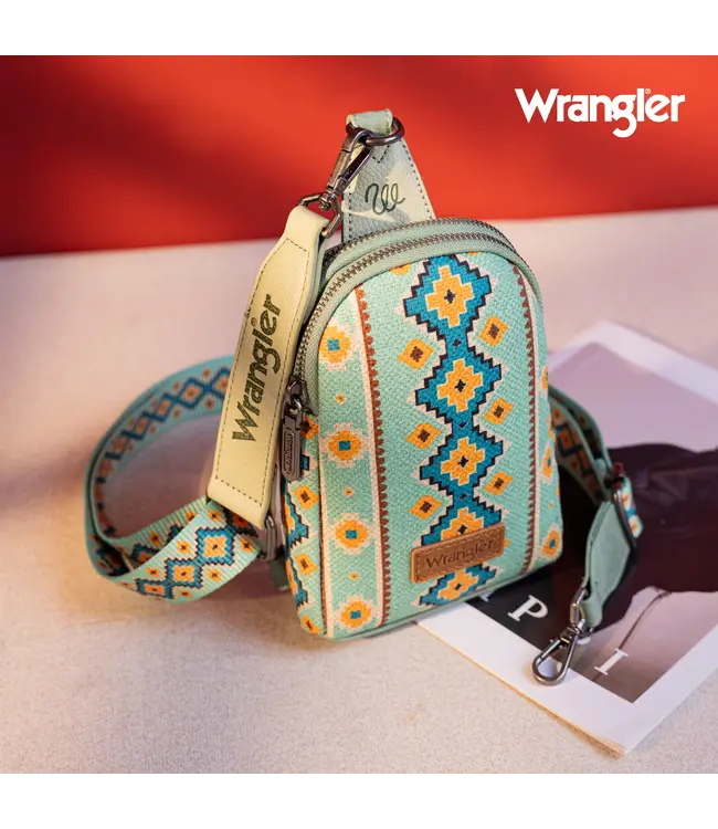 Wrangler Aztec Print Crossbody Sling Chest Bag Light Green