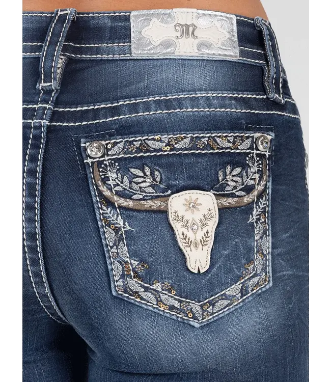 MISS ME Mid-Rise Longhorn with Leaves Bootcut Jean