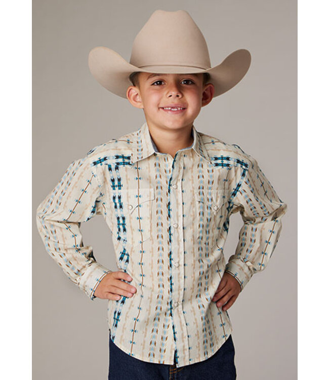 Roper White Vertical Aztec Stripe Western Shirt