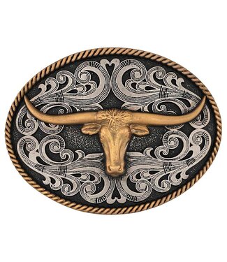 Montana Silversmiths Boucle de Ceinture Two-Tone Longhorn Attitude