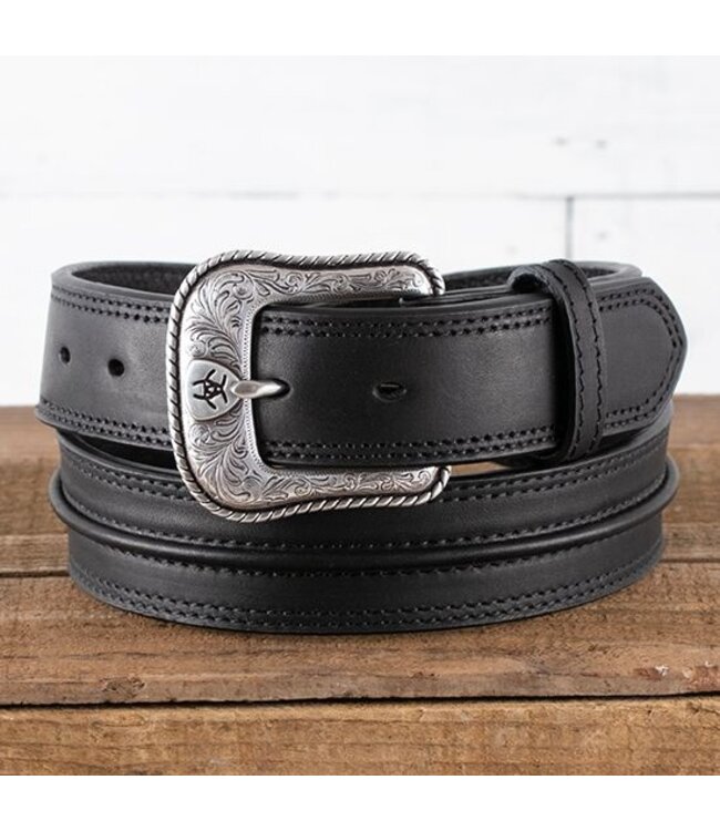 Ariat Black Leather Raised Pipe Western Belt