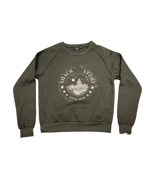 Shack Story Army Green Bull Rider Crewneck