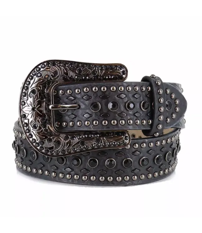 Nocona Black Rhinestones Accents Western Belt