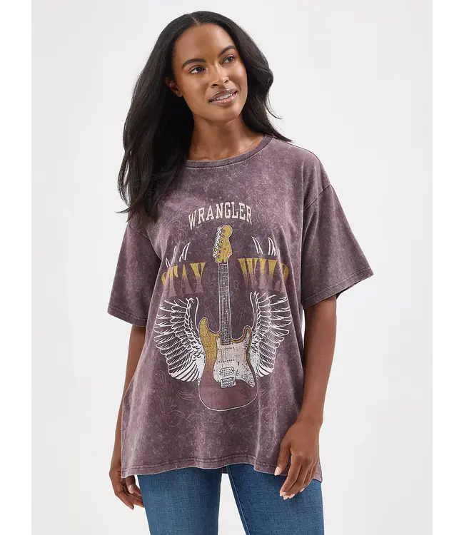 Wrangler Acid Wash Graphic Oversized Tee in Wild Fudge