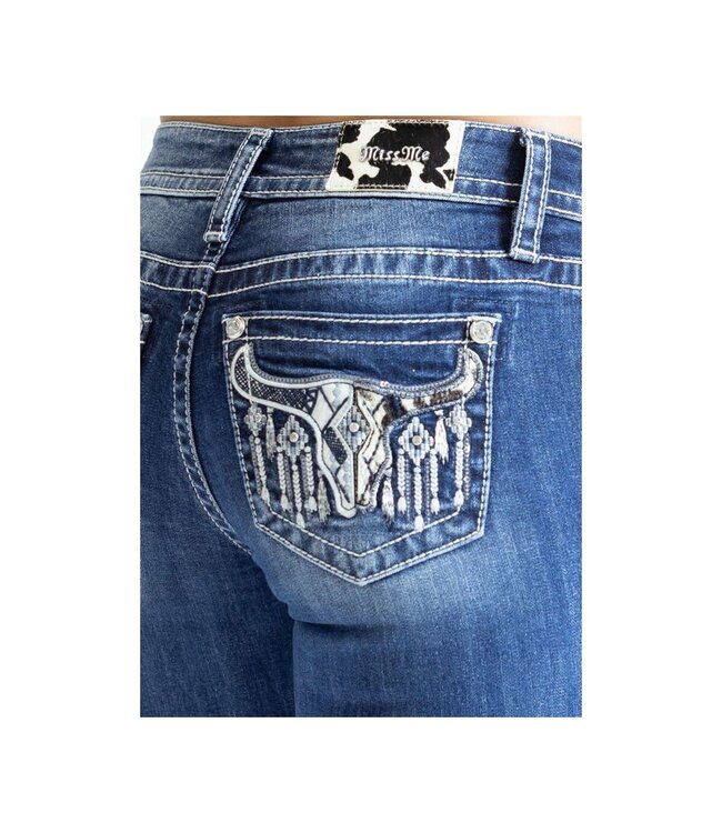 MISS ME Cowhide Skull Mid Rise Bootcut Jeans