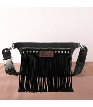 Wrangler Black Fringe Fanny Pack Belt Sling Bag