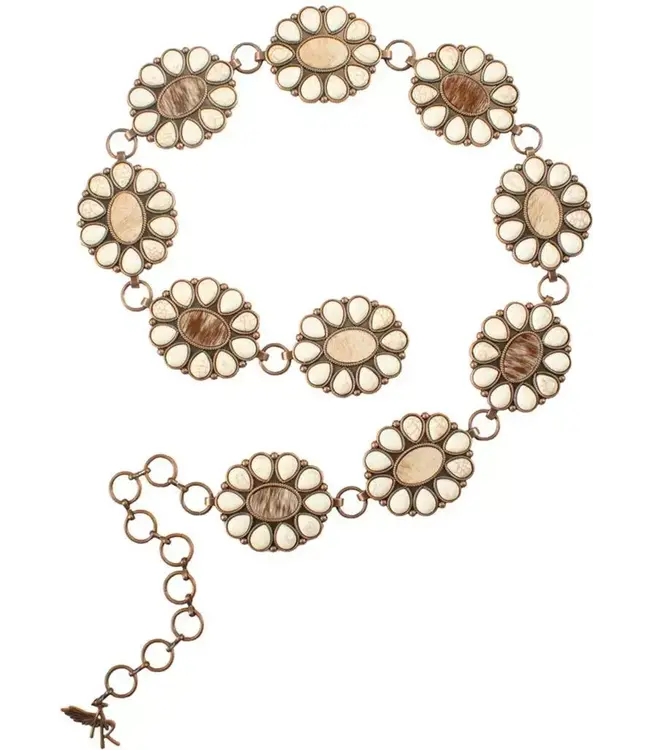 Angel Ranch Ceinture Western Concho Blanc Cowhide Hair