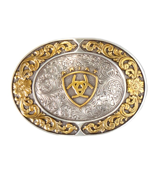 Ariat Oval Engraved Silver & Gold Tone Belt Buckle