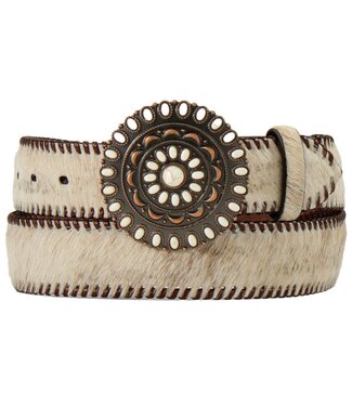 Nocona Calf Hair Circular Buckle Down Leather Belt