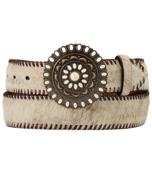 Nocona Calf Hair Circular Buckle Down Leather Belt