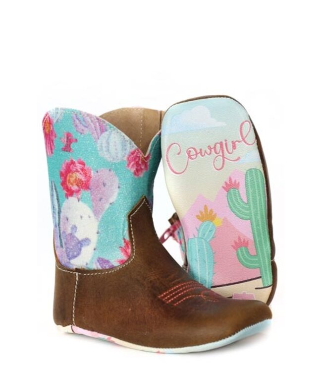 Tin Haul Happy Flower Printed On Baby Western Boot