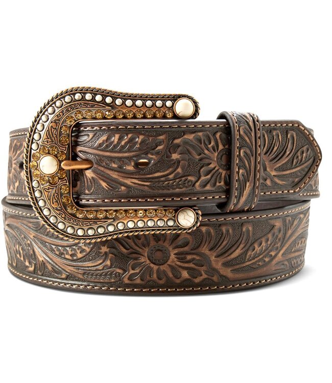 Ariat Brown Western Belt Leather Embossed Stones