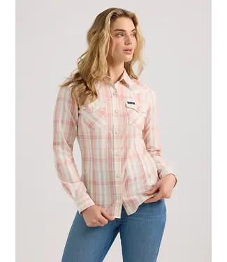 Wrangler Plaid Slim Western Snap Rosy Shirt