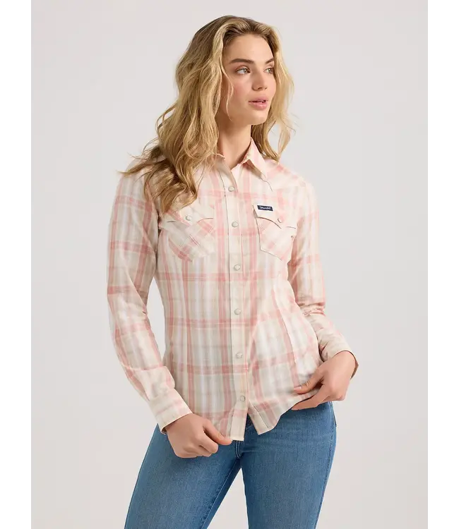 Wrangler Plaid Slim Western Snap Rosy Shirt