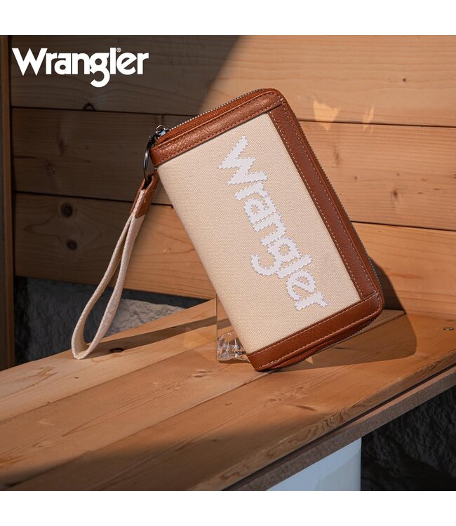 Wrangler Leather Trim Canvas Tan Wallet