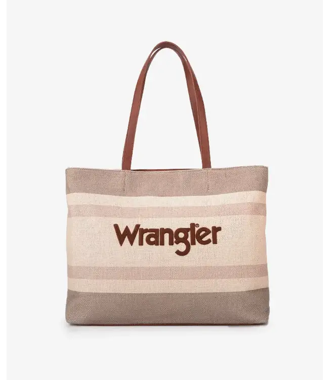 Wrangler Tan Striped Canvas Tote Bag