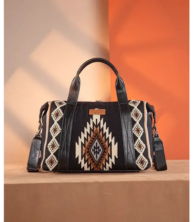 Wrangler Aztec Knitted Trolley Sleeve Black Duffle Bag