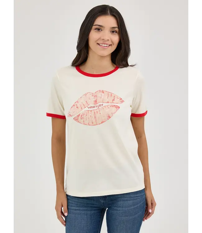 Wrangler Graphic Ringer Lips Antique White Tee