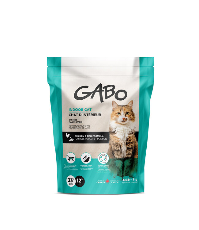 Gabo Nourriture pour Chat d'Intérieur Tout Stade de Vie au Poulet & Poisson