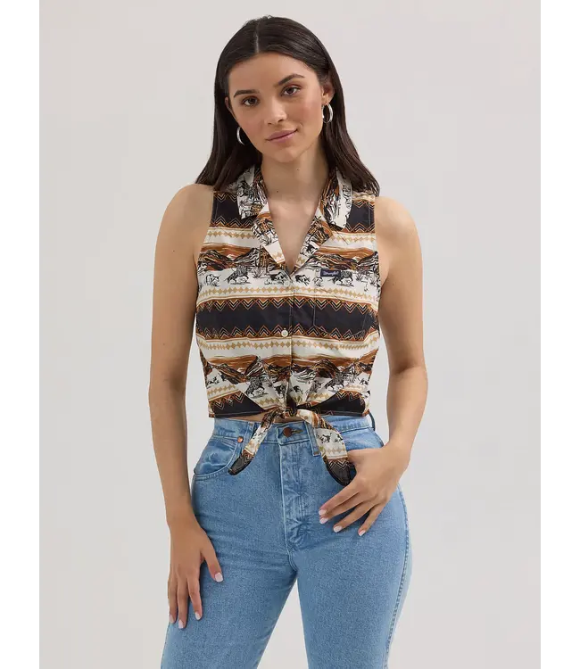 Wrangler Camisole Bold Sans Manches Tie Front Horse Stripe