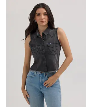 Wrangler Frayed Denim Crop Western Snap Tank