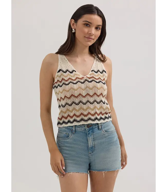 Wrangler Crochet Sweater Tank Chevron White